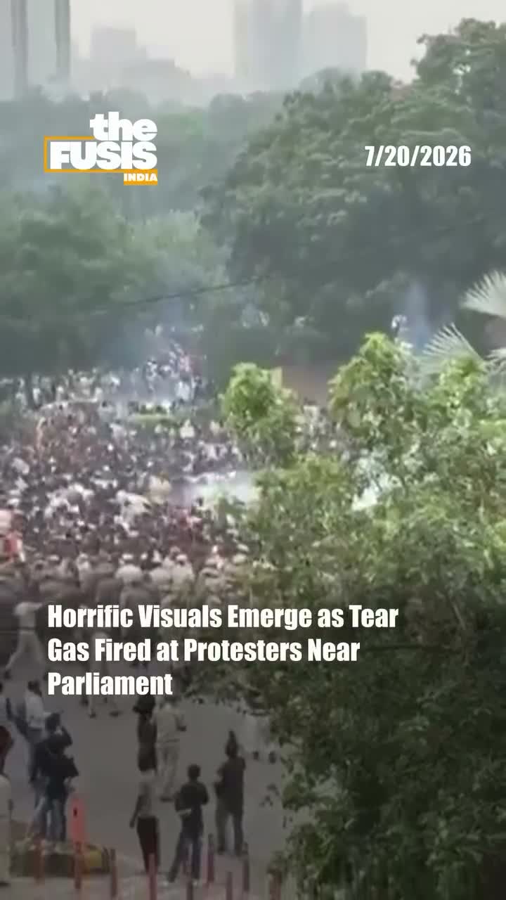 News footage: tear gas fired at protesters near Parliament