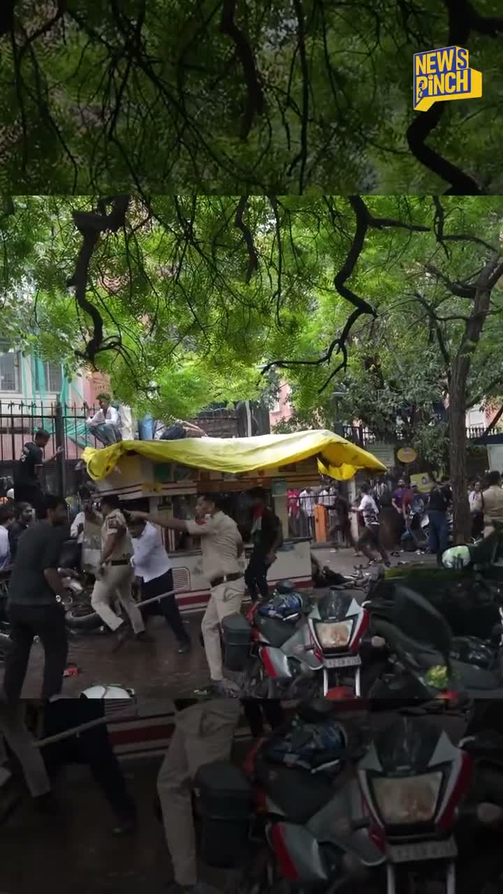 News Pinch footage: woman leans on a car hood amid a crowd